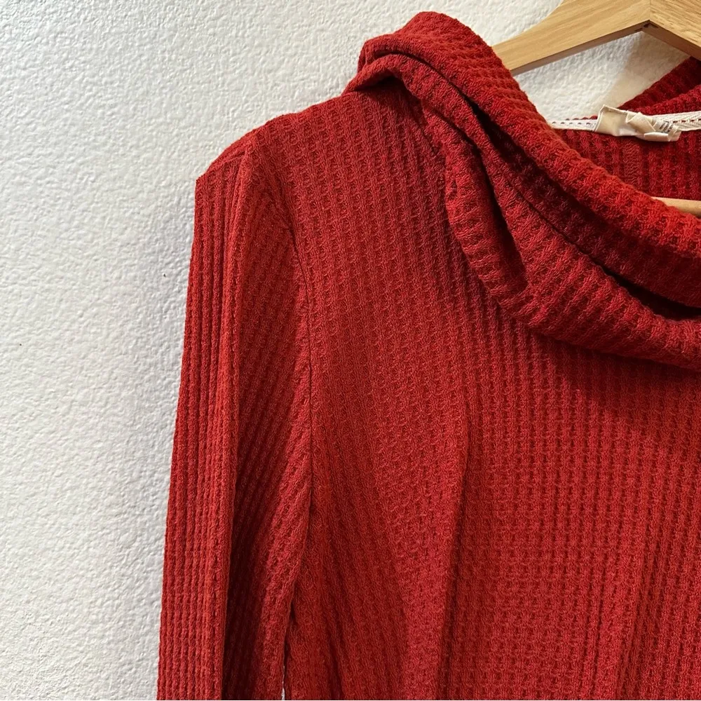 Anthropologie Meadow Rue Rust Waffle Knit Cowl Neck Tunic Sweater Size XS - Image 4