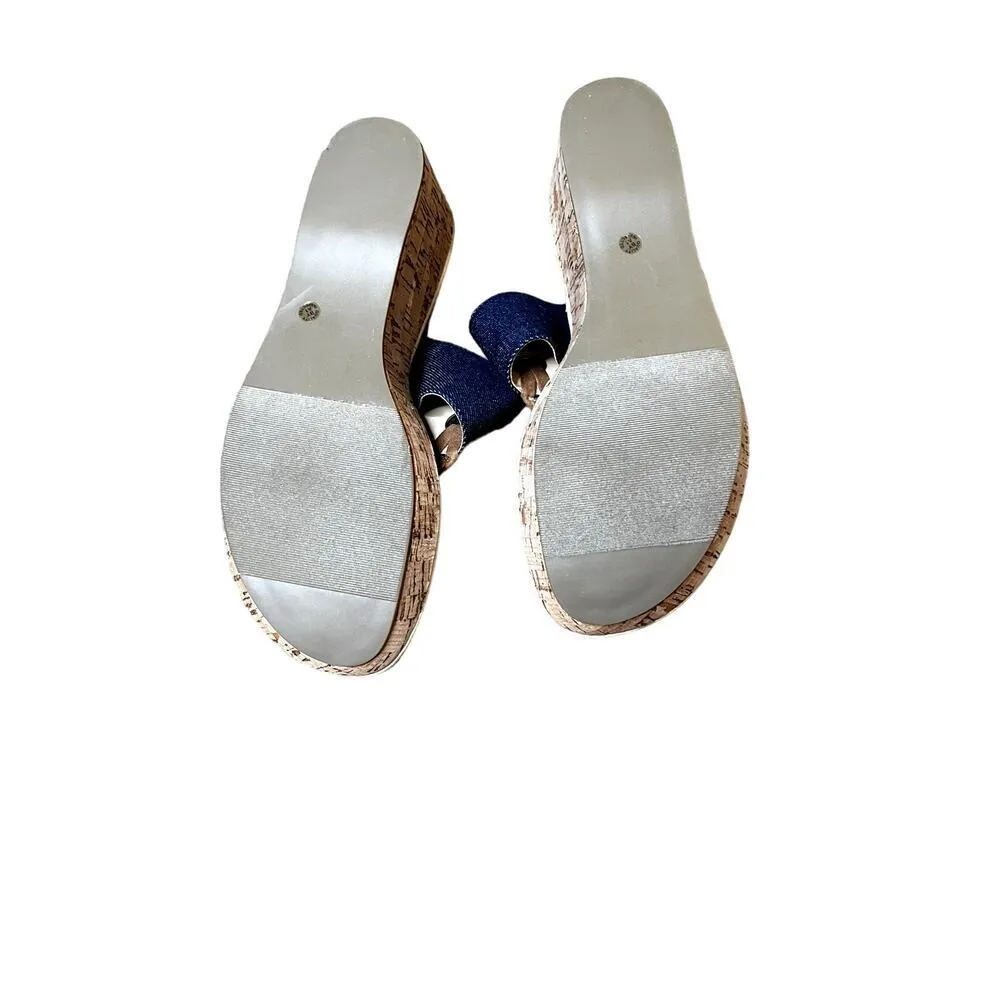 Liz Claiborne NEW  LC Lively size 9 womens sandals blue wedge cork heel thong - Image 6