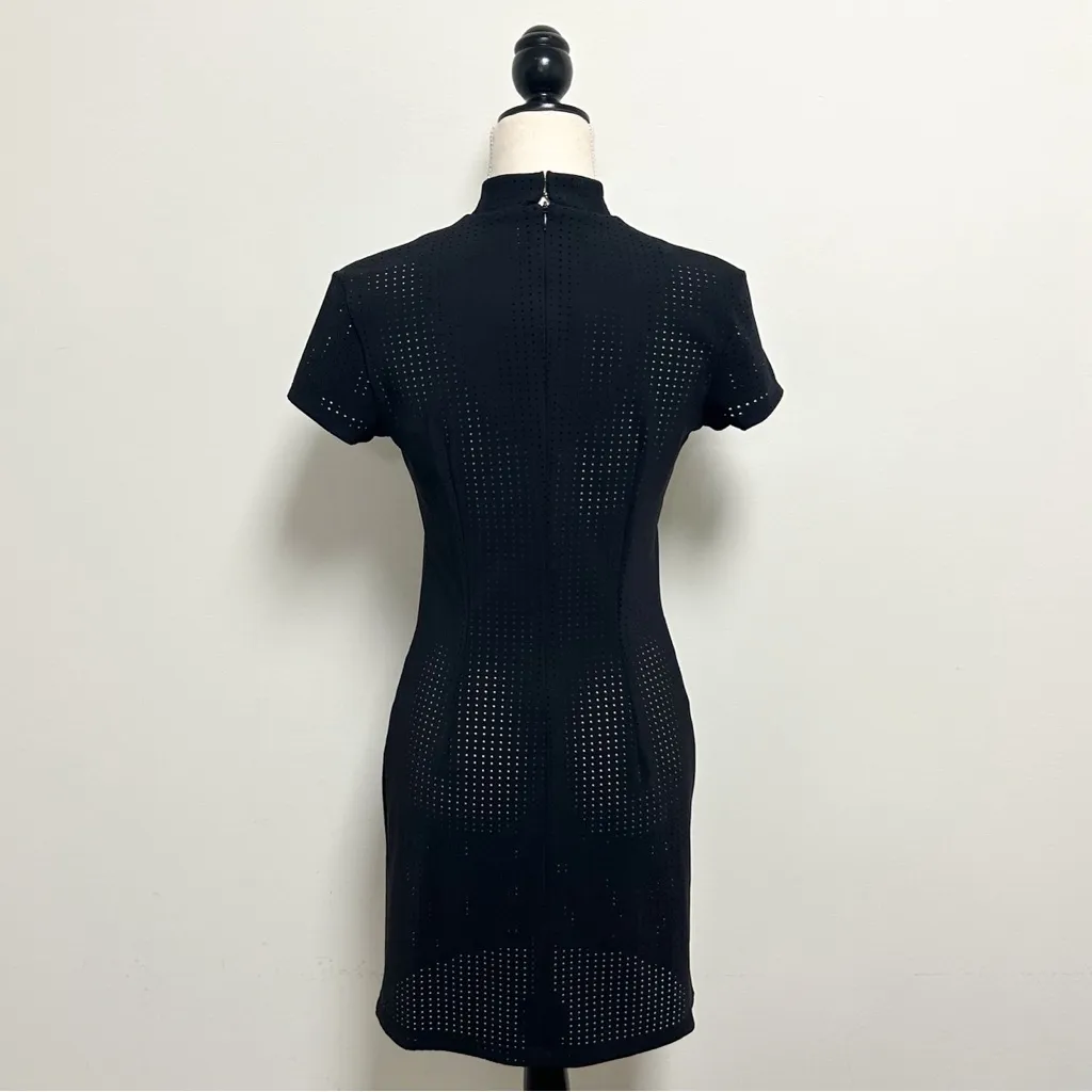Marcia Black Circular Perforated See Through Short Sleeve High Neck Sheath Dress Size undefined - Image 4