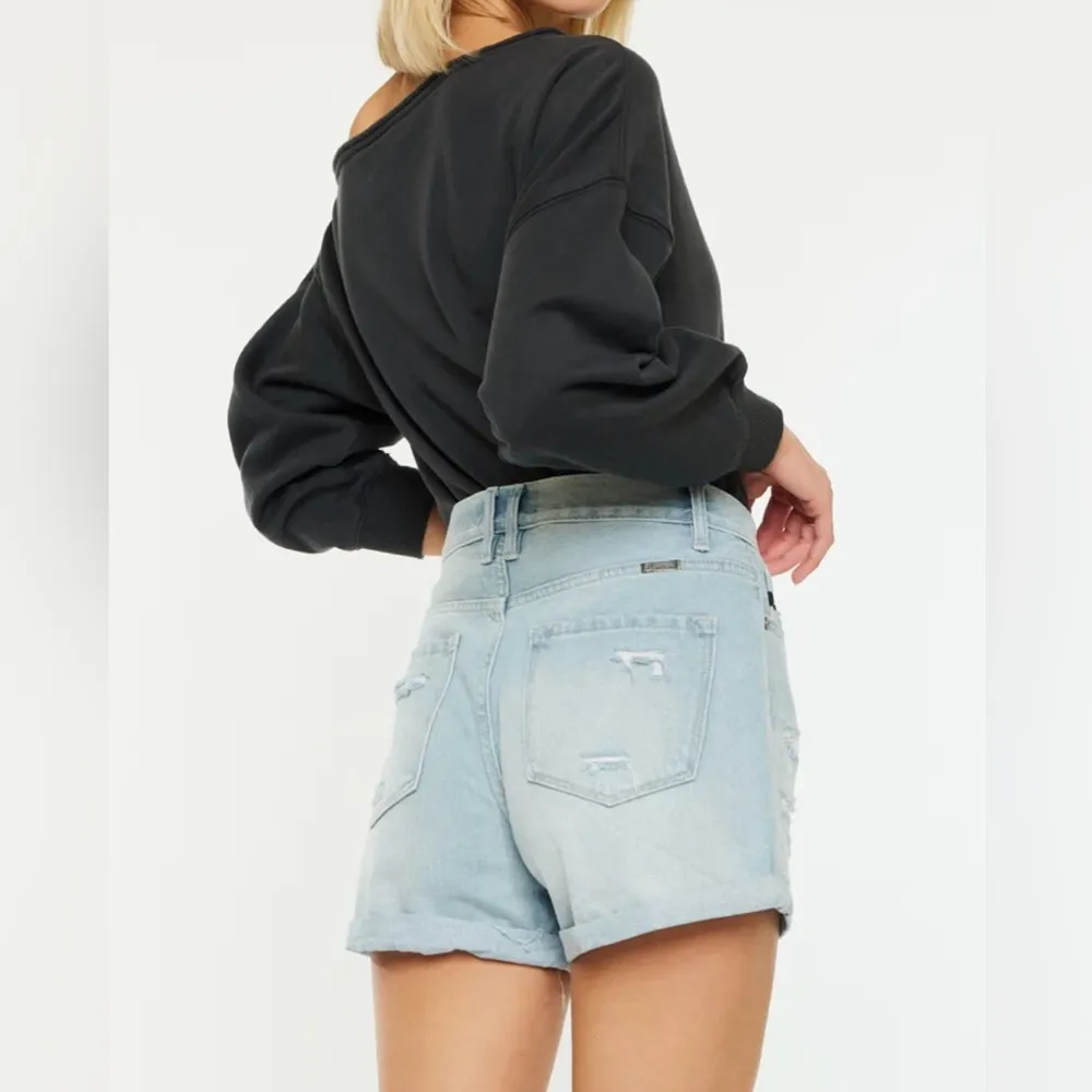 KanCan Daisy High Rise Mom Shorts Sz XL Cuff Hem Distressed Light Wash Summer - Image 3