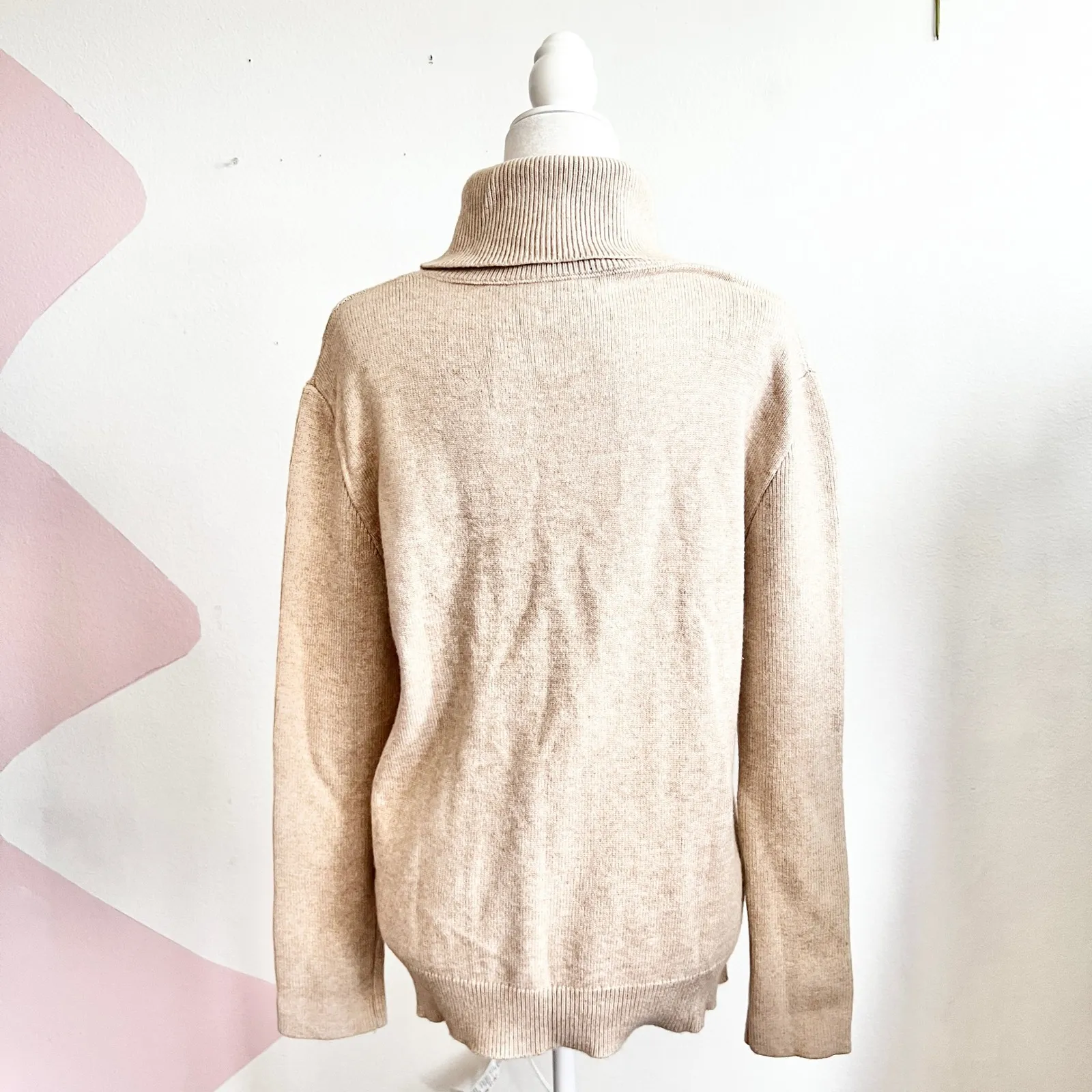 Beige Cable Knit Sweater Women's Cozy Pullover Classic Neutral Winter Medium Tan - Image 2