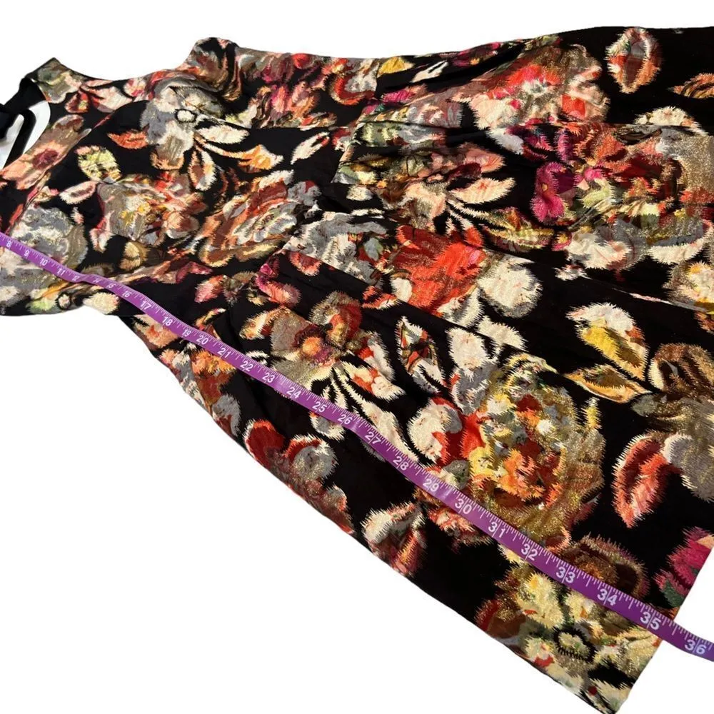 Leifsdottir Anthropologie Adelita Floral Shimmer Brocade Fit Flare Mini Dress Black Size 4 - Image 13