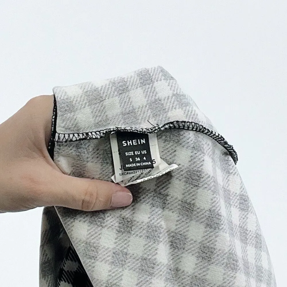 SheIn Women's Gingham Black and White Top and Skirt Set Size Small - Image 3