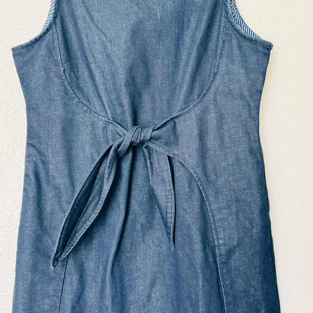 Holding Horses Anthropologie Denim  
Bow Waist Sleeveless Blue Dress Size 12 - Image 5