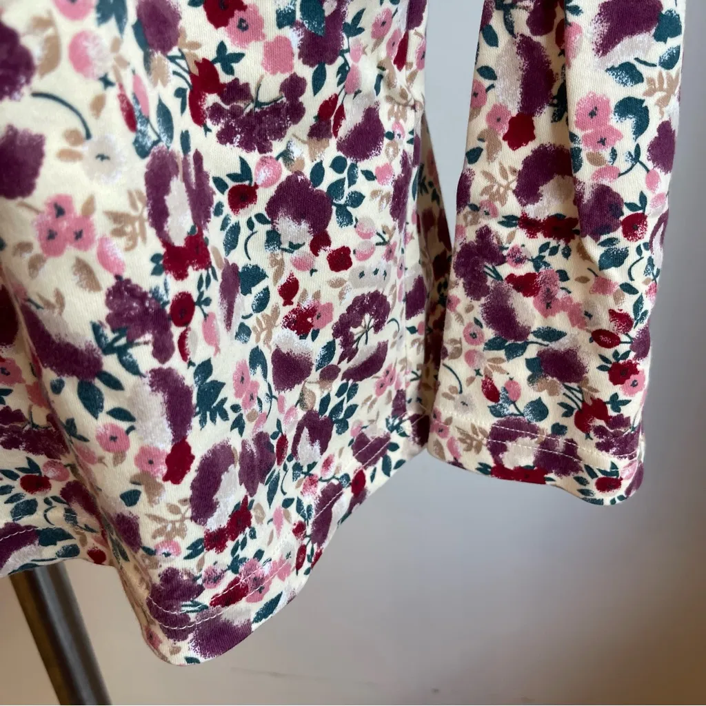 Vintage 80s Eastern Mountain Sports Cotton Turtleneck Floral EMS Pink Large - Image 2