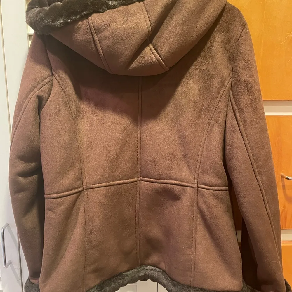 Vintage Esprit Penny Lane Coat Brown Faux Suede Hooded Small - Image 2