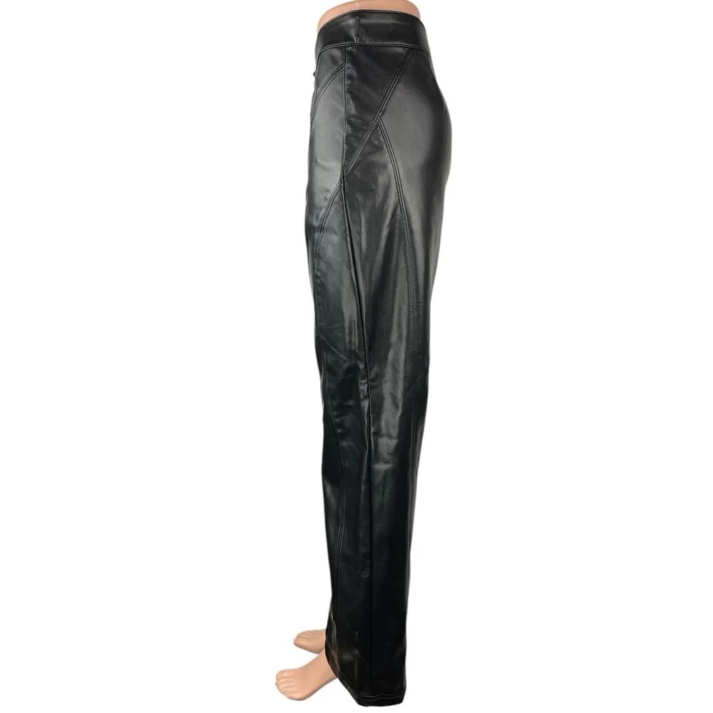 Urban Outfitters Silence + Noise Women's Black Faux Leather Wide Leg Pants Sz 10 - Image 2