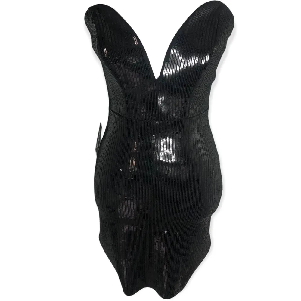 Express Black Sequined Sweetheart Sheath Cocktail Mini Dress - Image 90