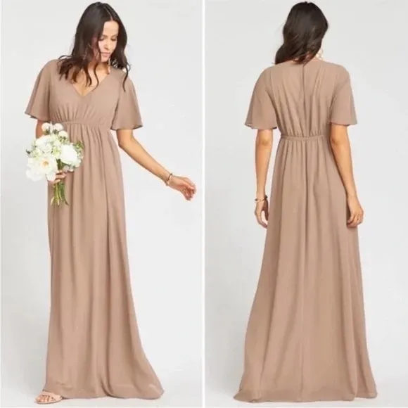 Show Me Your MuMu Dune Chiffon Taupe Emily Empire Waist Maxi Dress Size XS - Image 2
