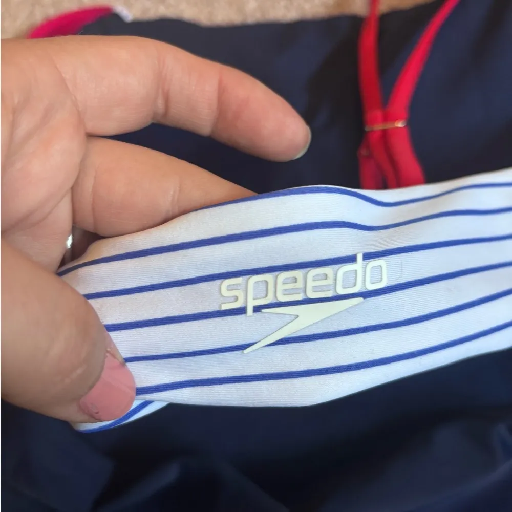 Speedo Women's Red/White/Blue Striped Colorblock Cutout One Piece Swimsuit - Image 5