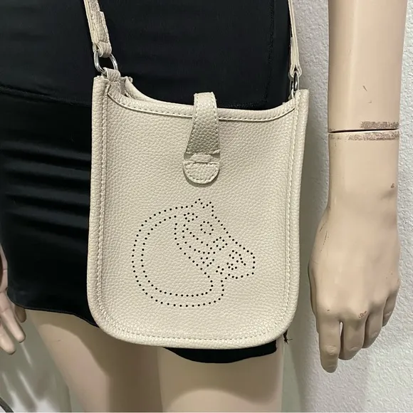 BARBAROSSA Neutral Stone Perforated Horse Design Poly/PVC Crossbody Bag - Image 1