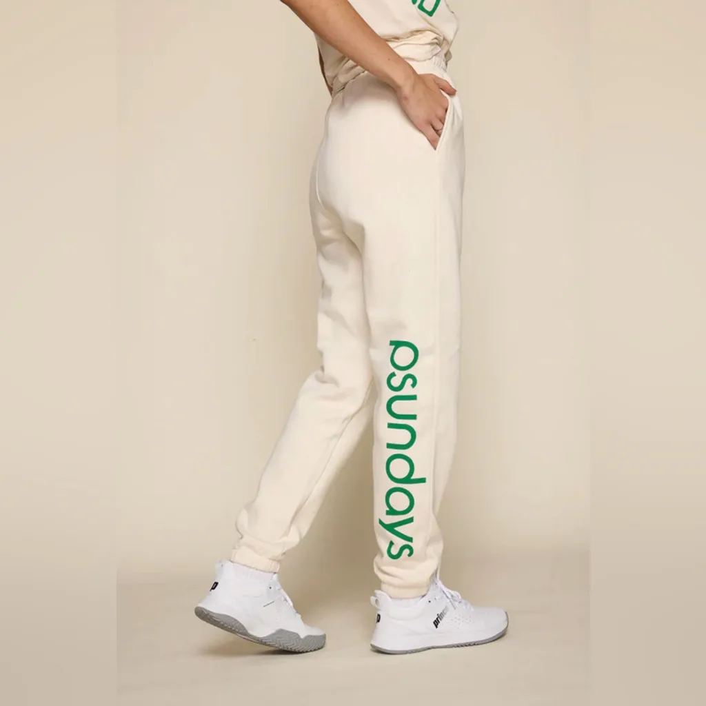 psundays Pickleball Court Sweats Sweat Pants Pockets in Ecru‎ Women’s Size Small Green - Image 3