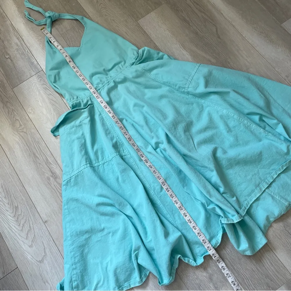 Vintage Halter Dress studio 234 cotton womens Blue (size 3/4) bright retro 80s - Image 5