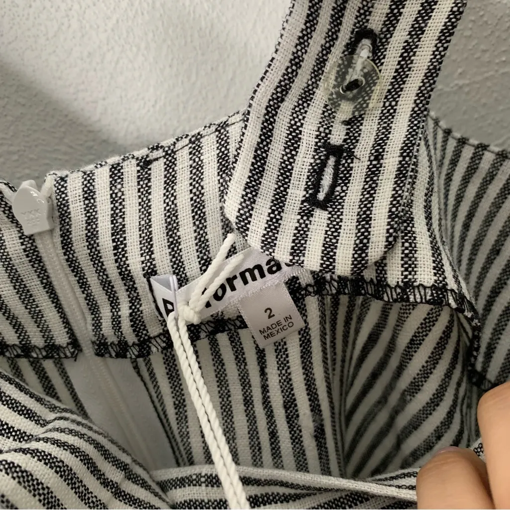 Reformation 2 NEW Allira Linen Dress Vineyard Stripe Slit Cut Surplice Neck - Image 4