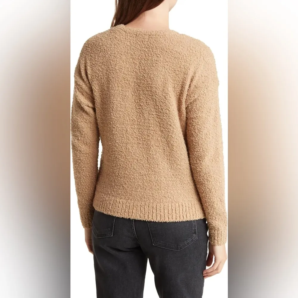 Teddy Yarn Button-Up Cardigan, Tan, Size Medium - Image 2