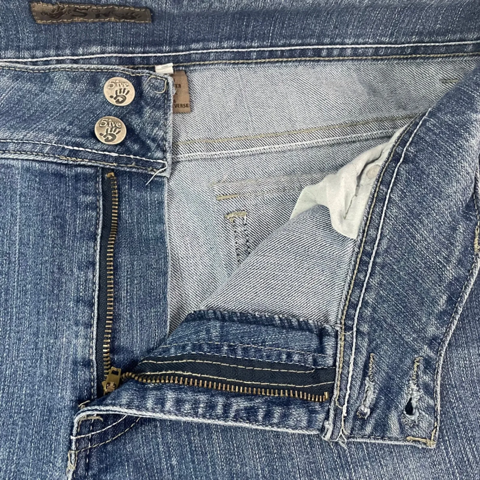 Cute 5ive Jean Shorts Denim Bermuda Shorts Womens Embellished Pockets Sz 22 FLAW Blue - Image 3