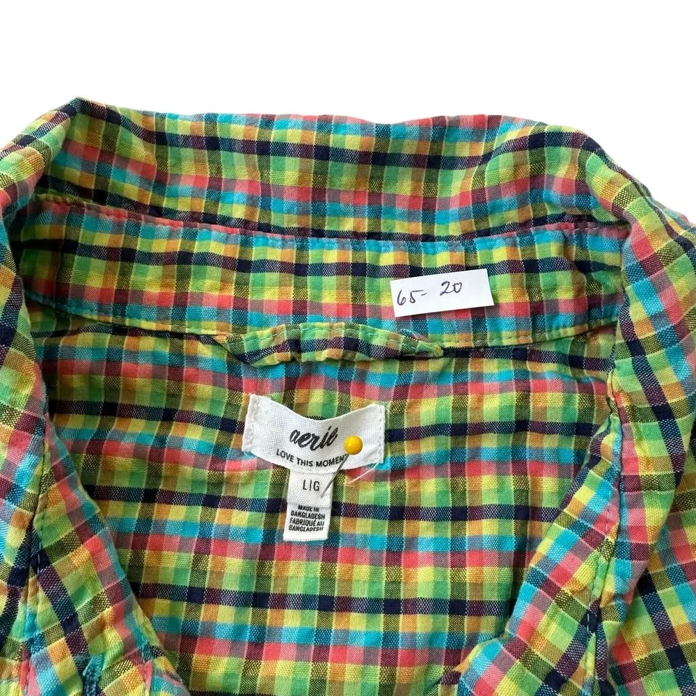 Aerie Multicolor Plaid Seersuckers Top Women Petite Size Large | 65-20 - Image 3