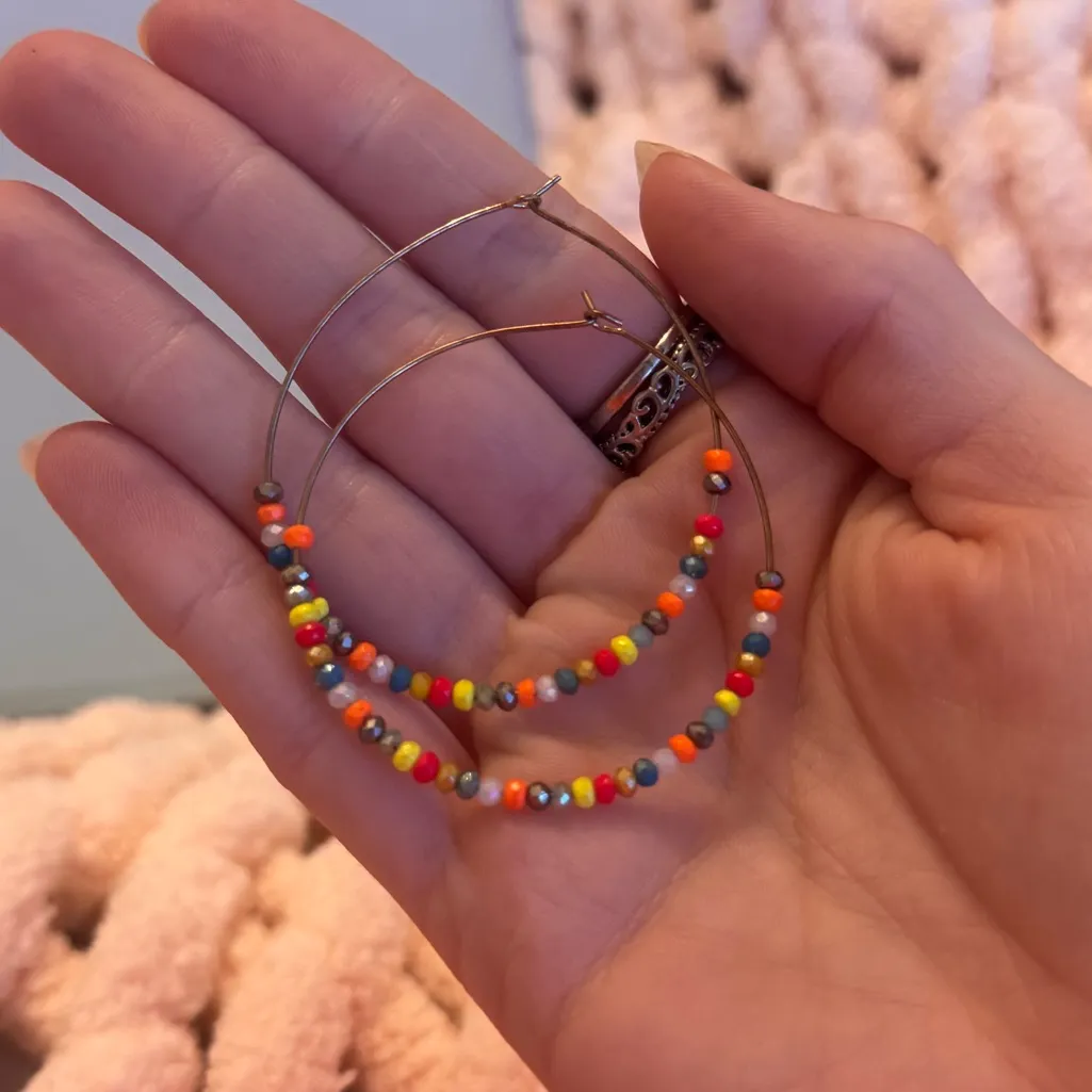 Colorful Beaded Hoop Earrings Yellow - Image 2