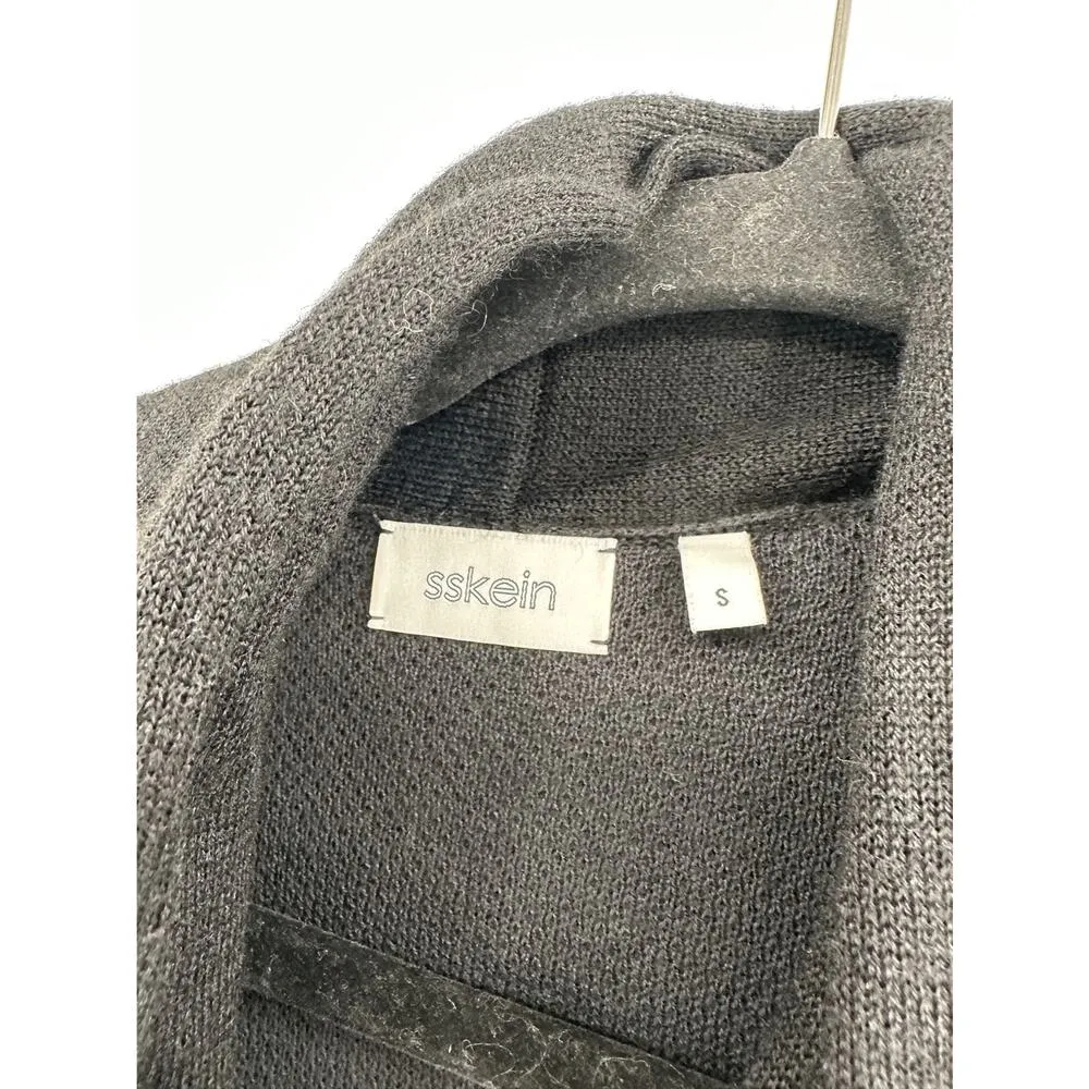 Sskein Black Wrap Neck Baby Alpaca Pima Cotton Shawl Collar Knit Jumpsuit Size S - Image 4