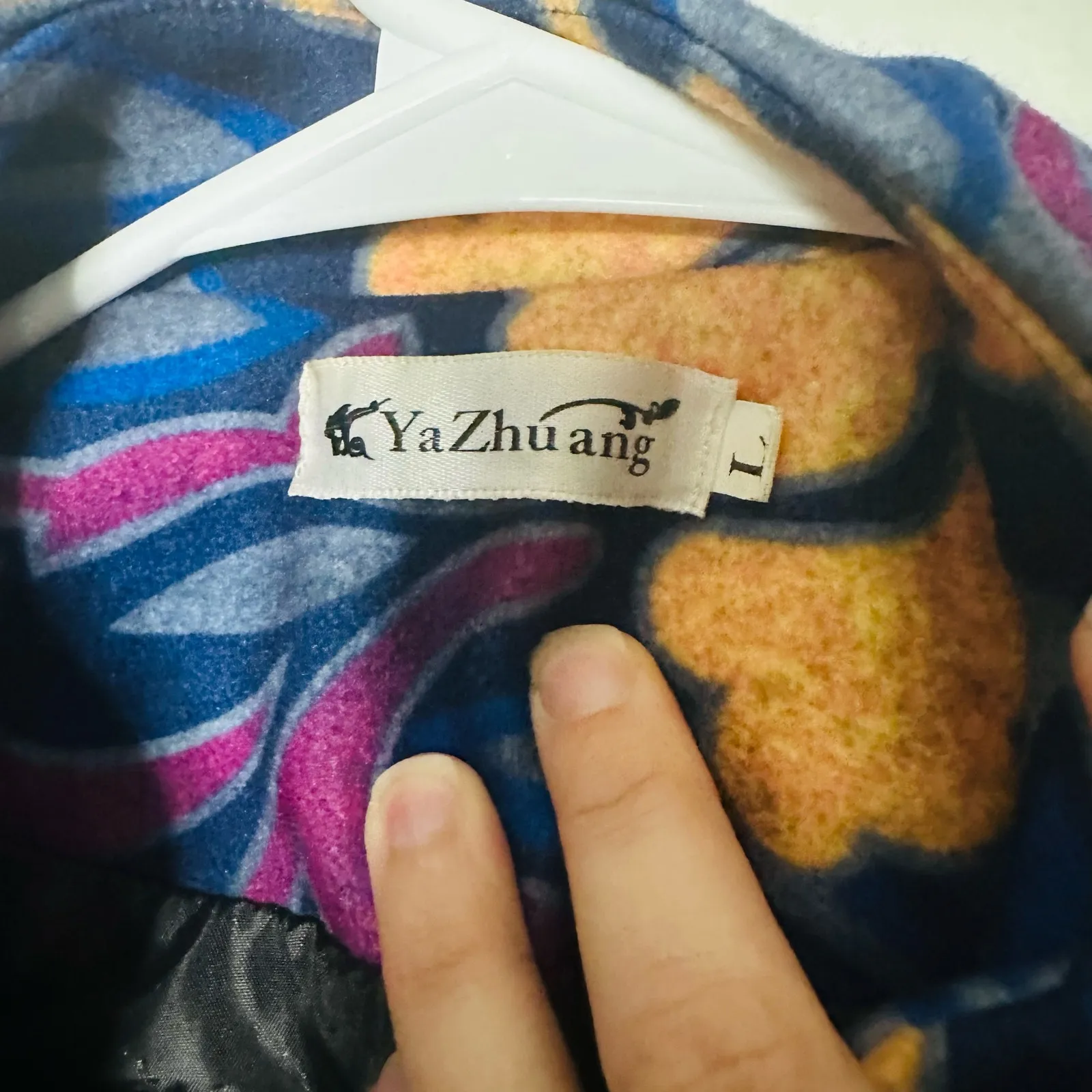 Vintage YaZhuang Floral Blue Tan Red Front Pocket Blazer Long Jacket Size Large - Image 6