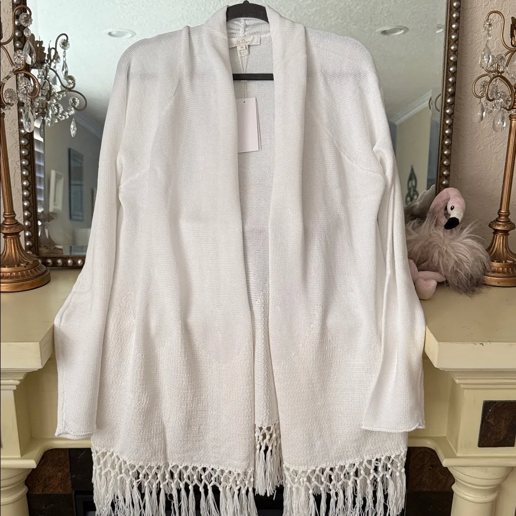 Lilly Pulitzer Tatum Cardigan Women's White Open-Front fringe nwt XL - Image 4
