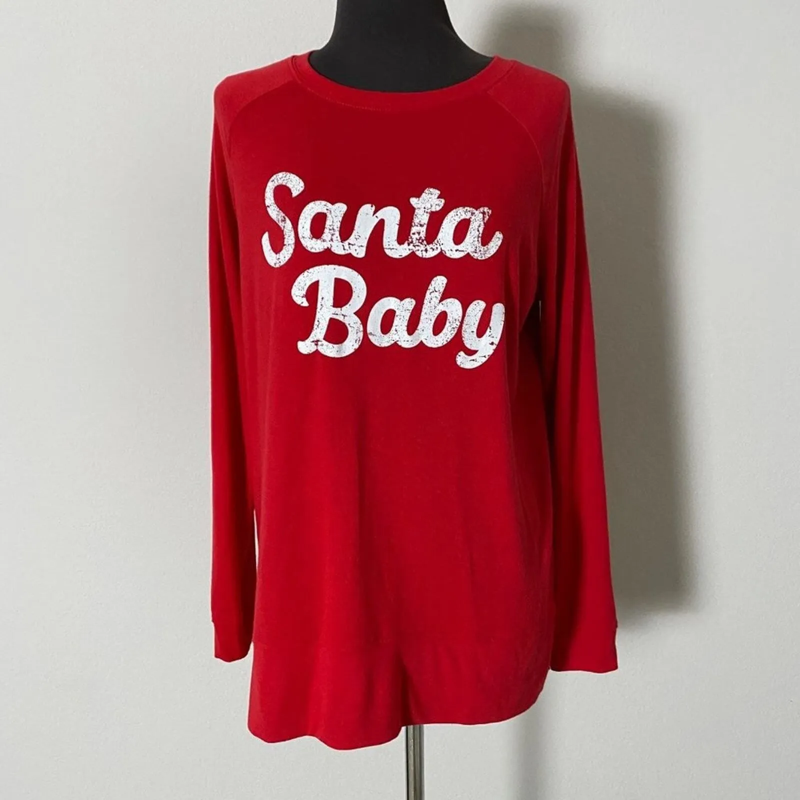 Isabel Maternity sz S long sleeve crew neck Santa Baby T - Image 2