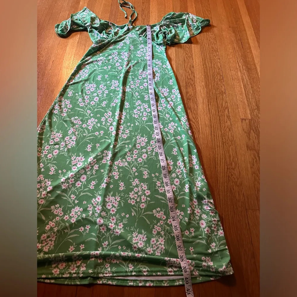 ASOS DESIGN flutter sleeve midi tea dress with tie in green floral, Size 6 - Image 3