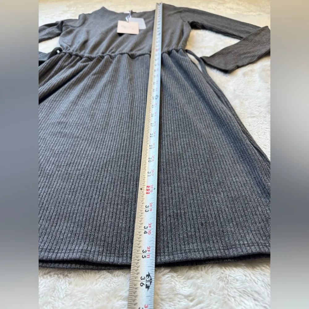 NWT CHARLES HENRY Long Sleeve Knit Dress Charcoal M - Image 3