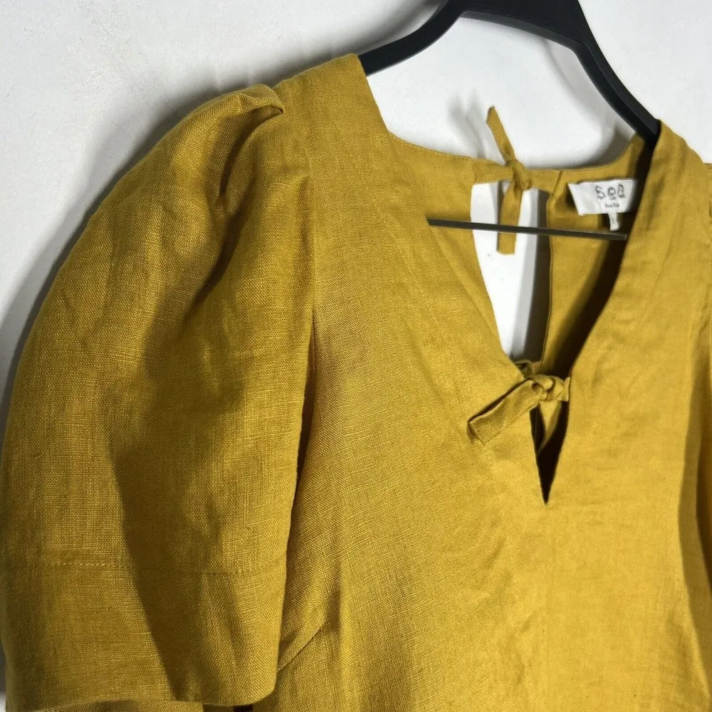 Sea New York Sz 2 Minka Puff Sleeve Linen Top in Saffron Yellow - Image 5