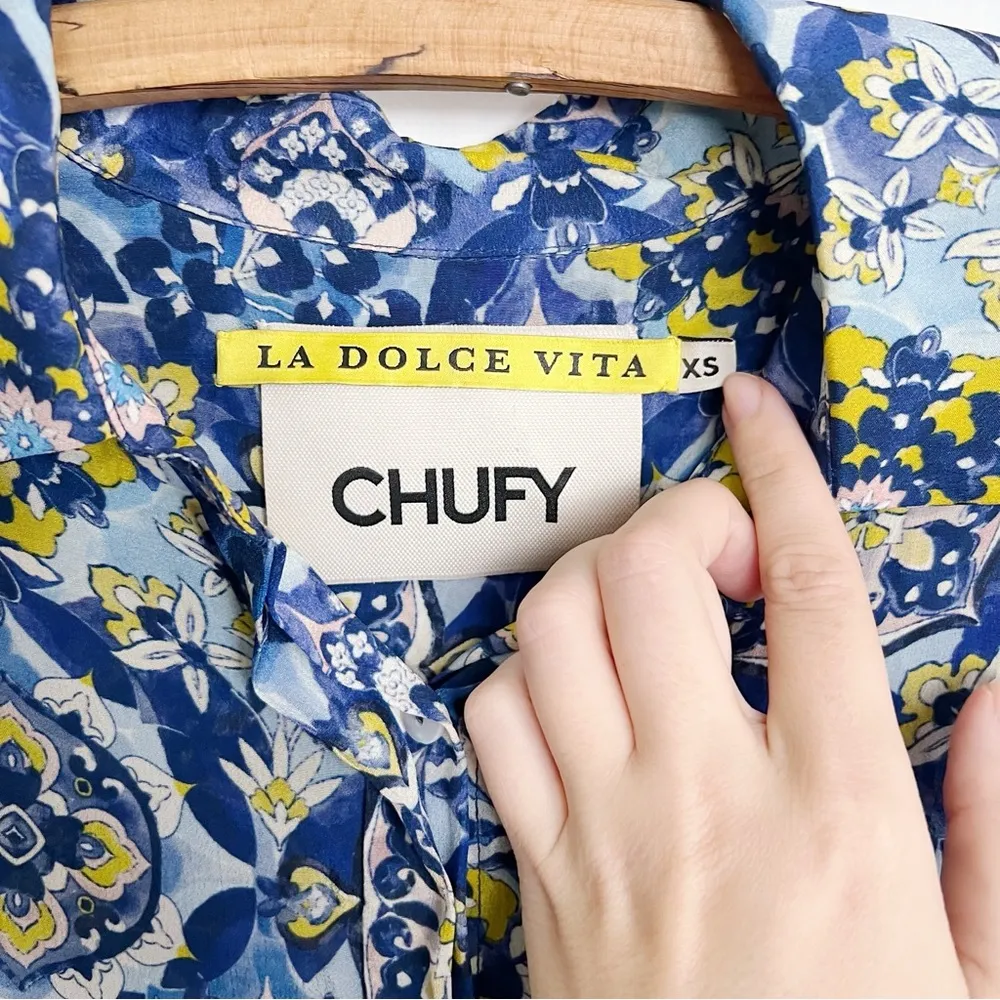 CHUFY • Pia Floral Shirt button down Capri Blue oversized flowy medallion print Size XS - Image 4