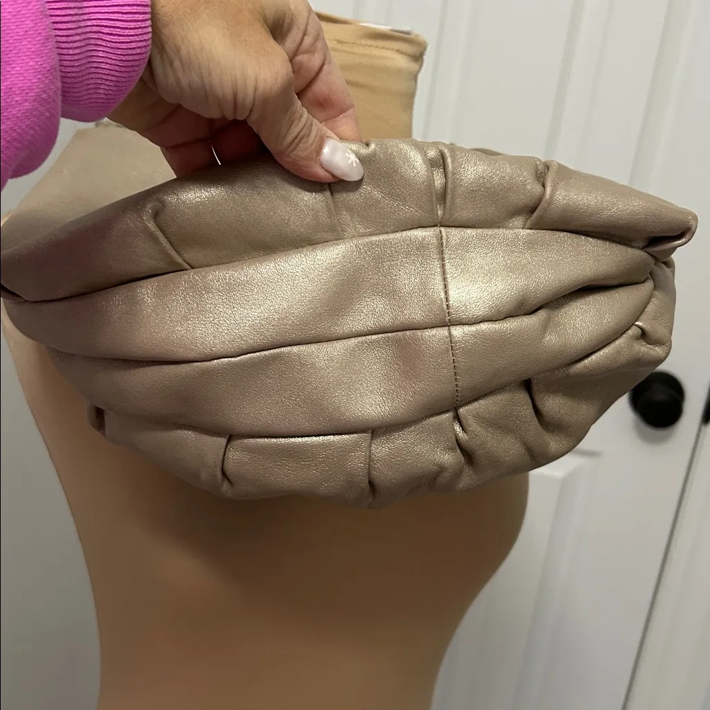 B. Makowsky Taupe Metallic Leather Hobo Bag Silver - Image 2