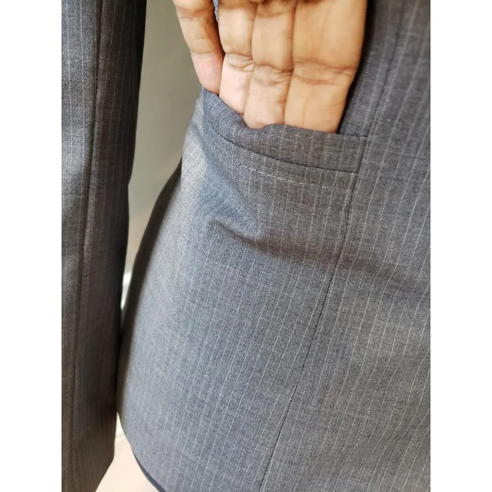 The Limited Blazer Jacket Women's Size 4 Gray Pinstripe Wool Single Breasted - Image 2