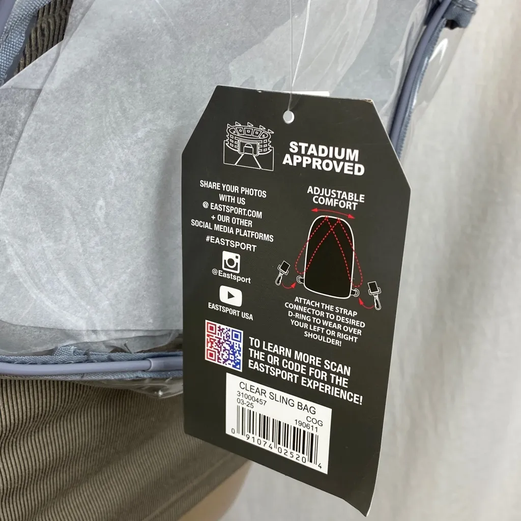 Eastsport Gray & Clear Stadium Adjustable Sling Bag NEW - Image 5