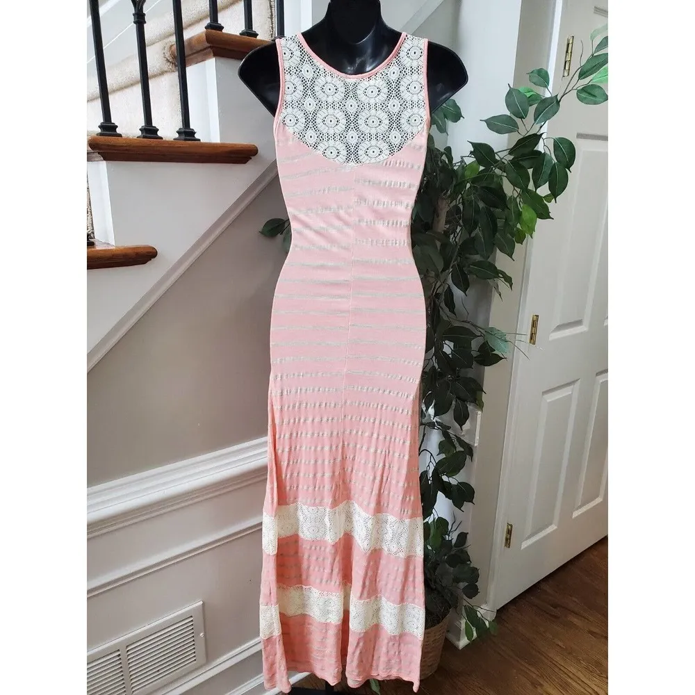 Rue 21 Womens Pink White Rayon Scoop Neck Sleeveless Long Maxi Dress Size Medium - Image 5