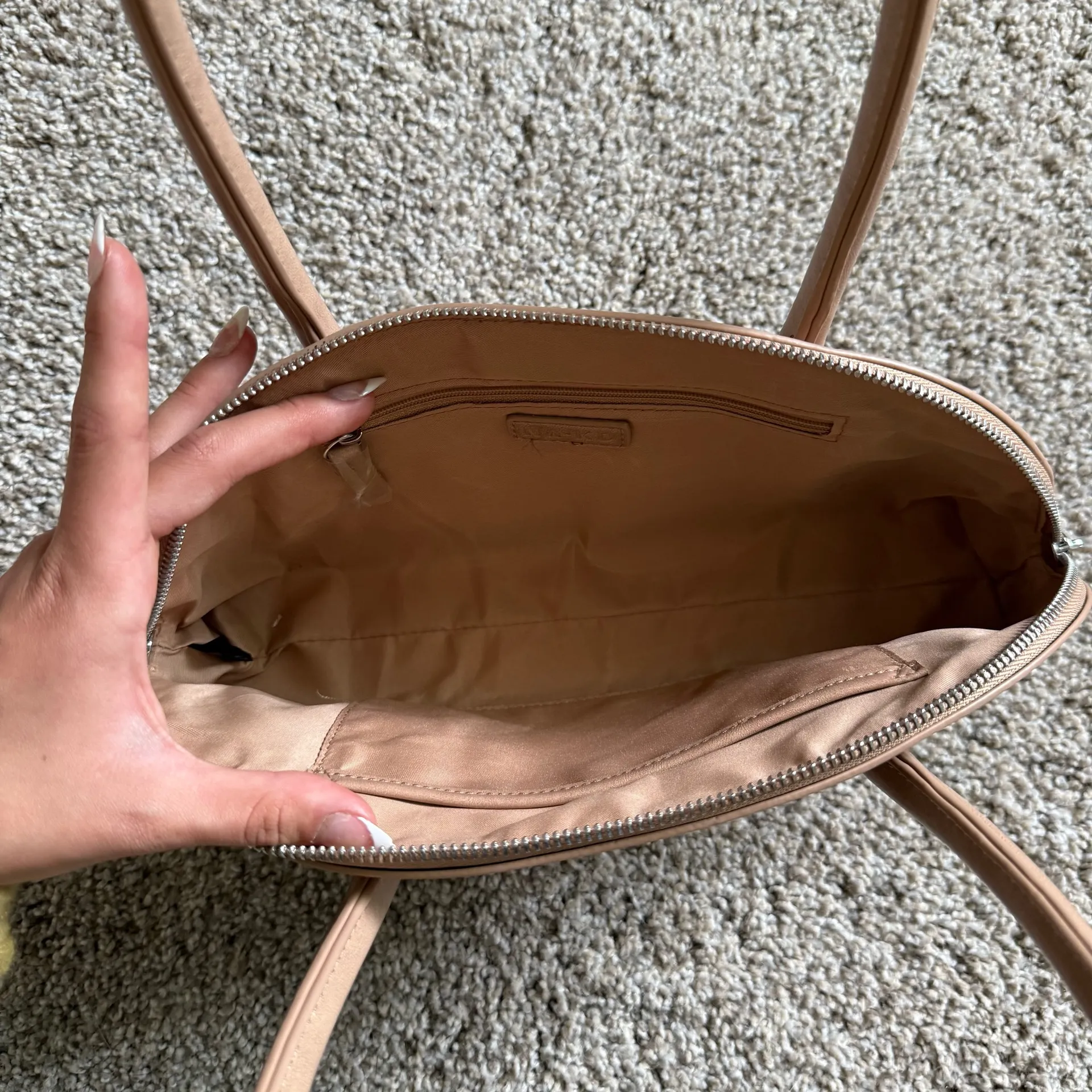 NA-KD tan brown mini bowling bag purse - Image 3