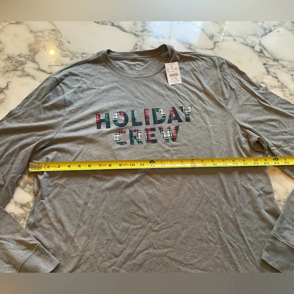 NWT J. Crew Grey Long Sleeve Tartan Plaid “Holiday Crew” Top SZ XL - sensor hole - Image 6