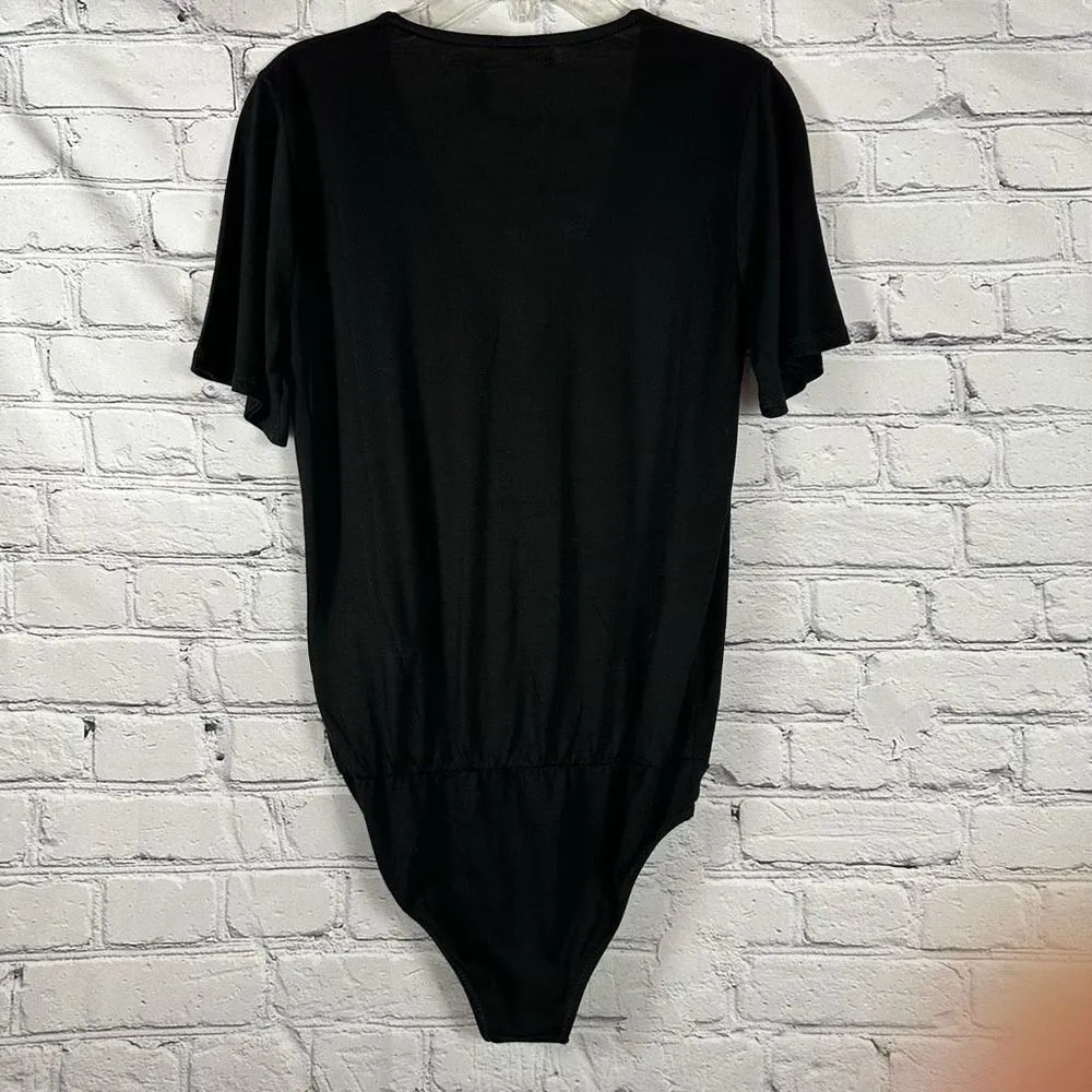 Madewell Wrap Front Bodysuit Short Sleeve V-Neck Bodysuit Black XXS NWT - Image 3