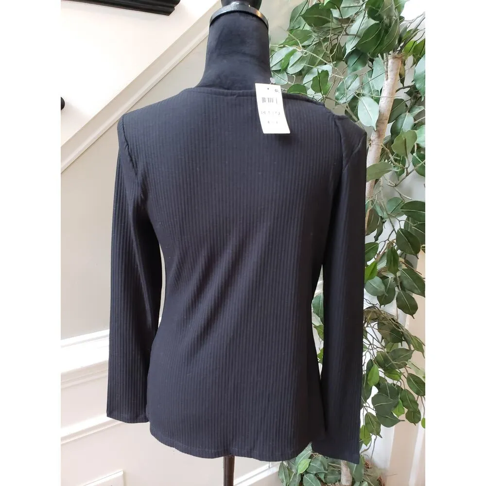 INC International Concepts Blouse Top Womens PL Black Ribbed Cutout Ring - Image 3