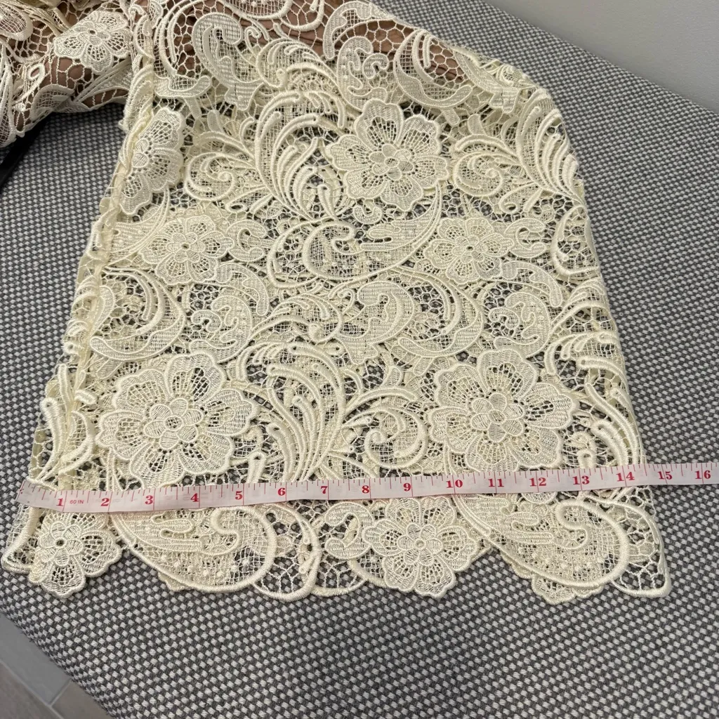 DRESS the POPULATION Ivory Sheer Crochet Lace Marion Crop Pant Jumpsuit M - Image 15