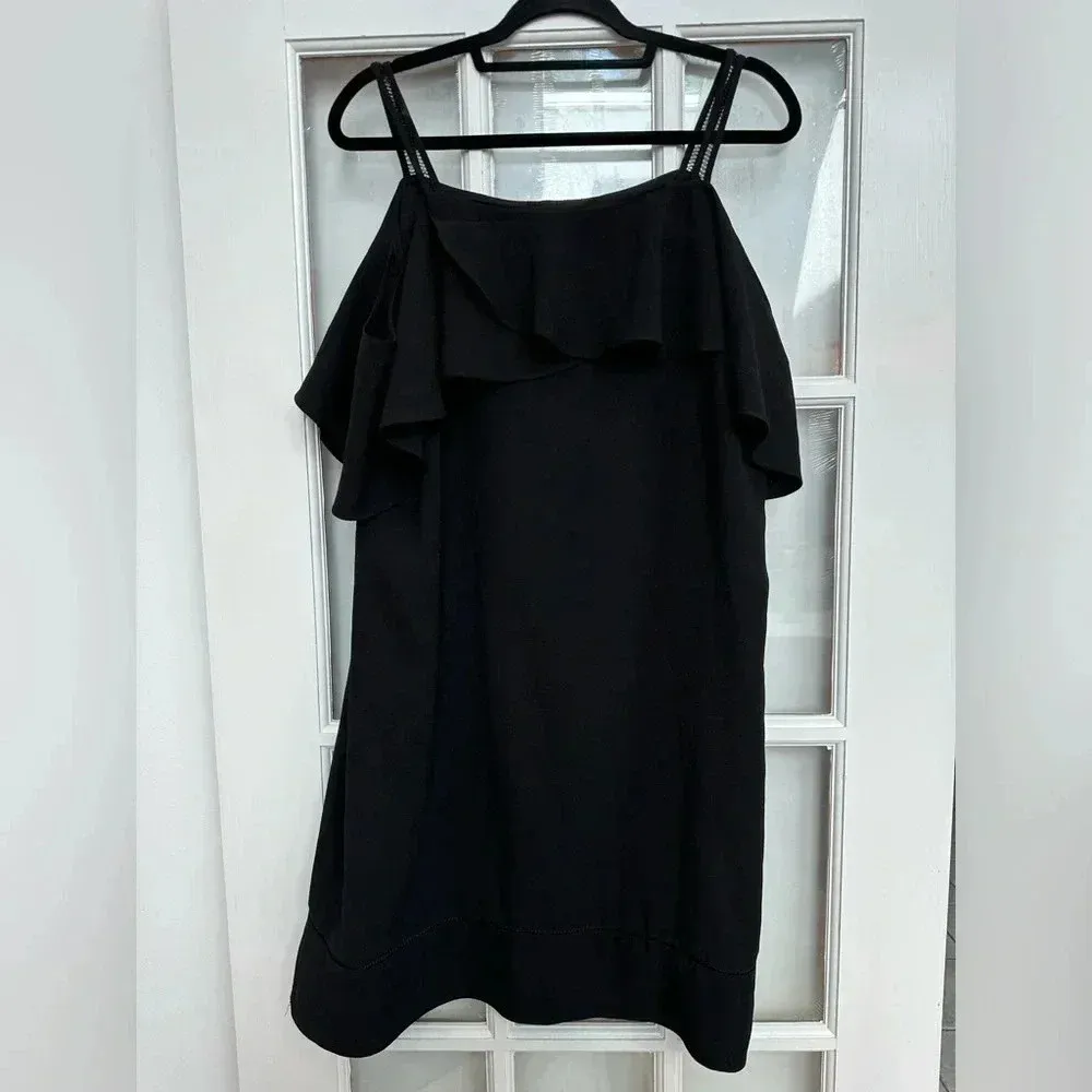 Maggy London Classic Black Cold Shoulder Ruffle Shift Dress Women’s Size 14 - Image 4