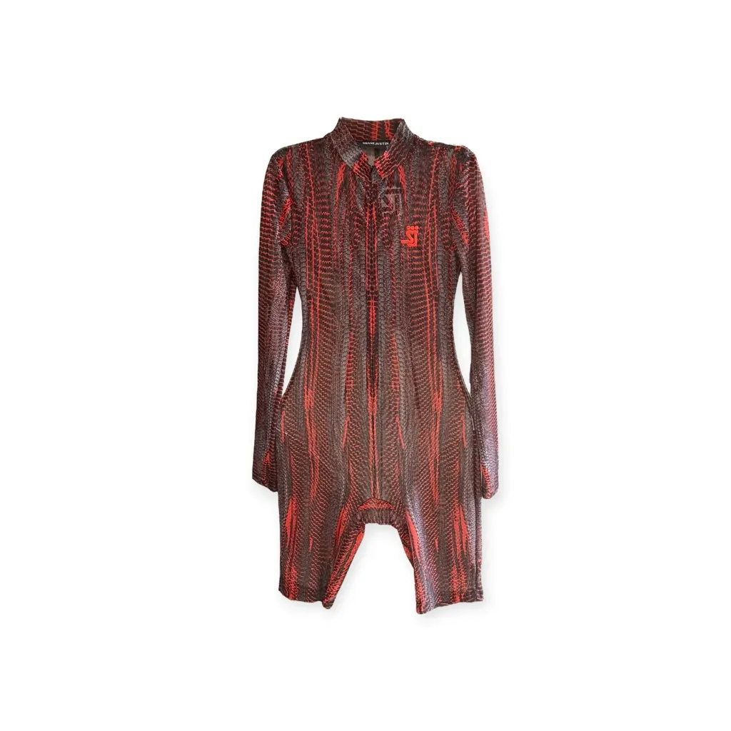 new Shane Justin 𓆙 Ryder Sheer Mesh Bodycon Biker Length Suit 𓆙 Red Black 𓆙 XS - Image 3