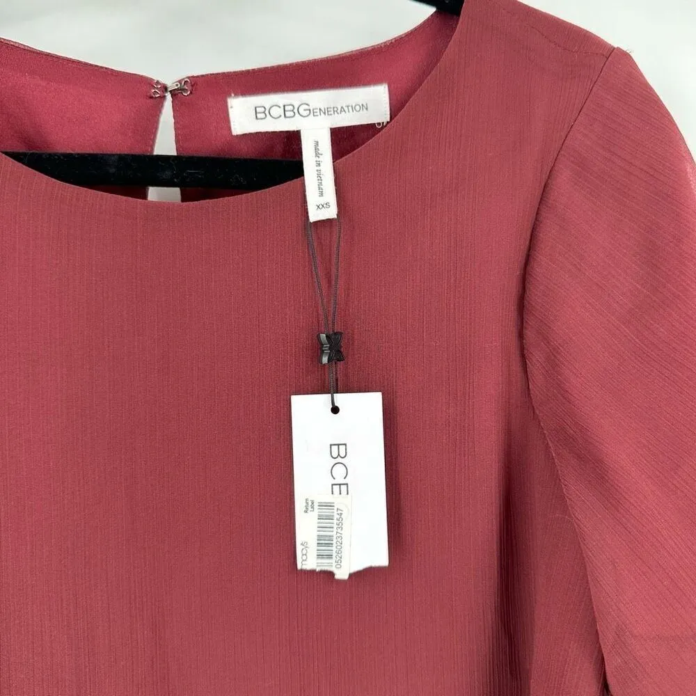 NWT BCBGeneration Tiered Bell Long Sleeve‎ Blouse Size XXS Purple Burgundy - Image 7