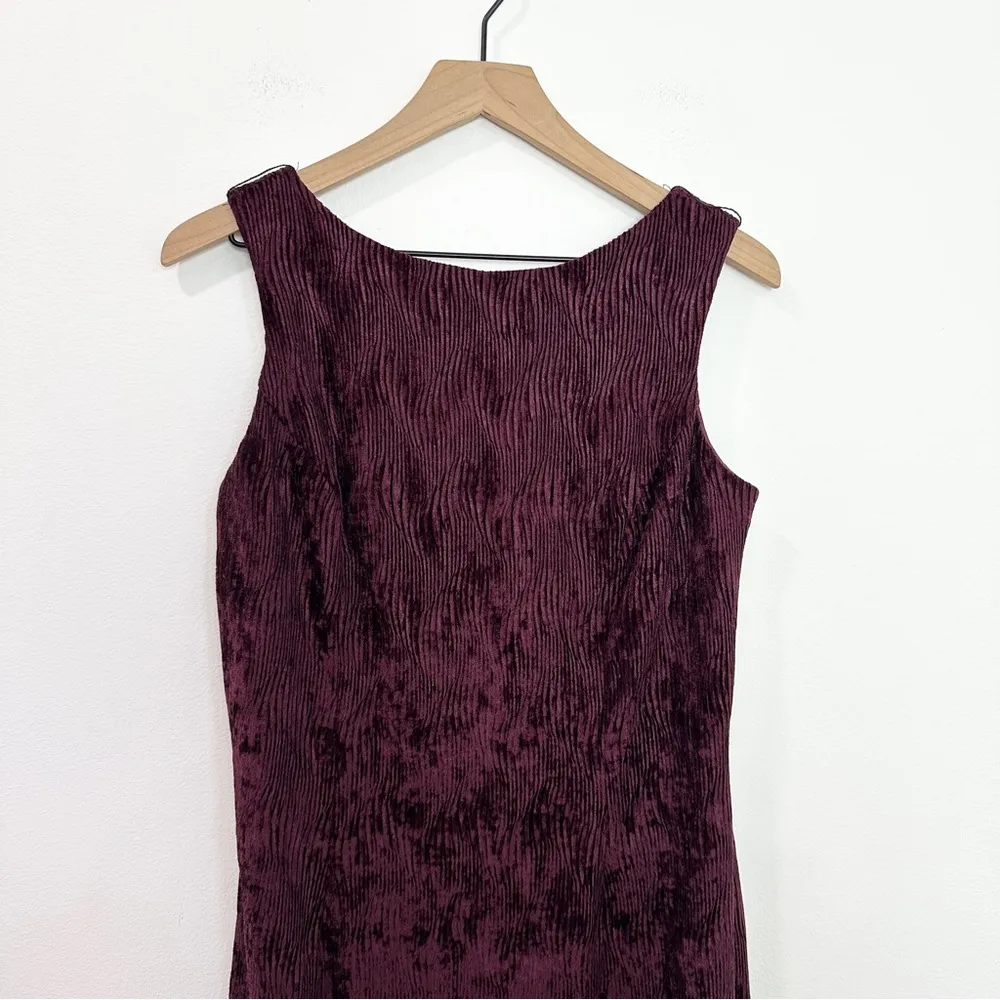 Jessica McClintock Dress Womens Burgundy Velvet Burnout Maxi Cocktail Party 10 - Image 3