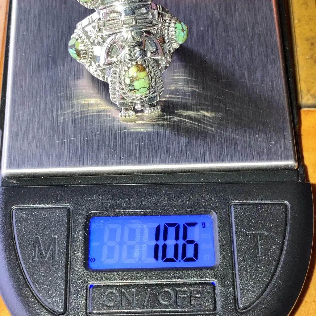 Real Turquoise Sterling Silver Kachina Doll Ring Size 6 Green - Image 9