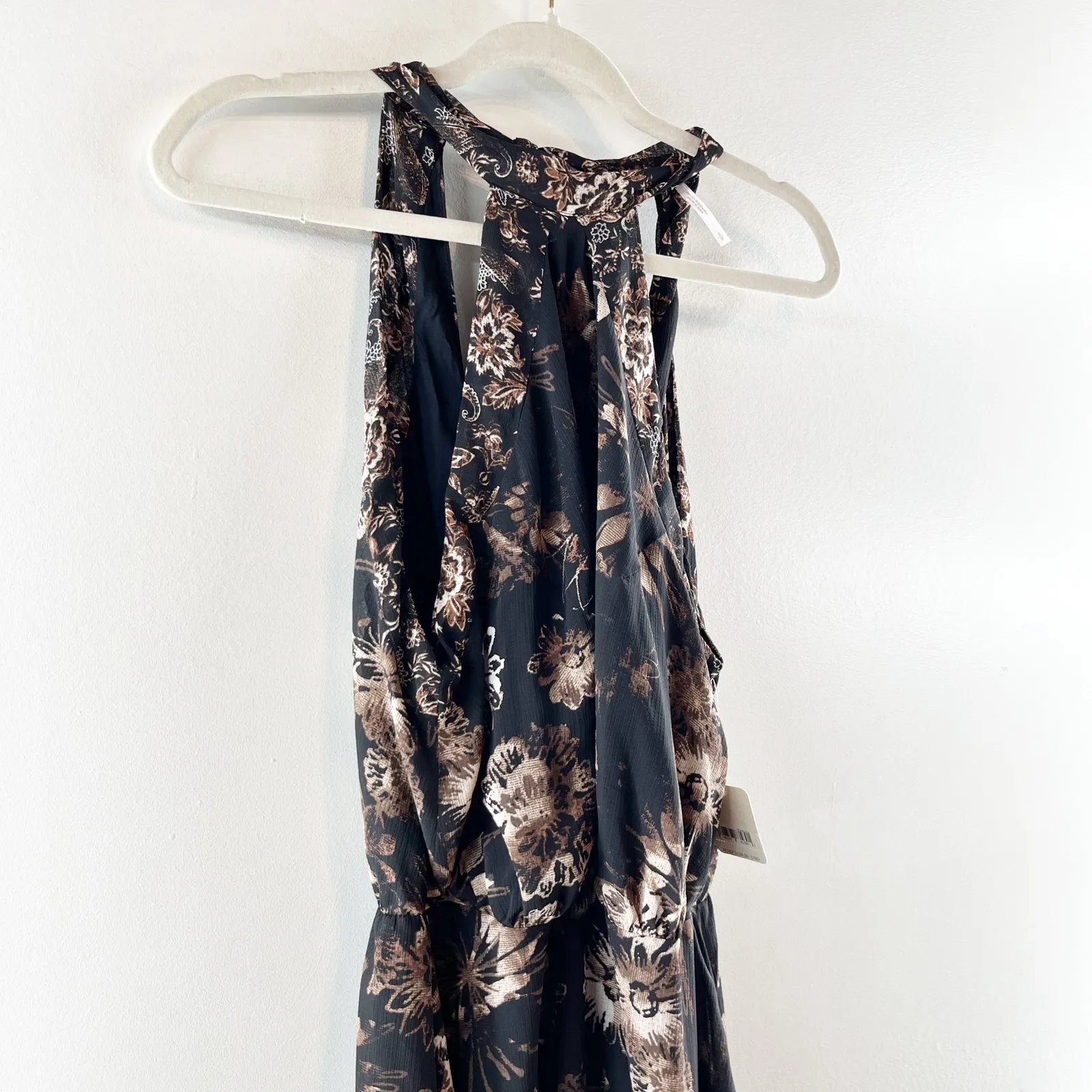 Free People Katerina Halter Tie Sleeveless Floral Mini Dress Black Small - Image 12