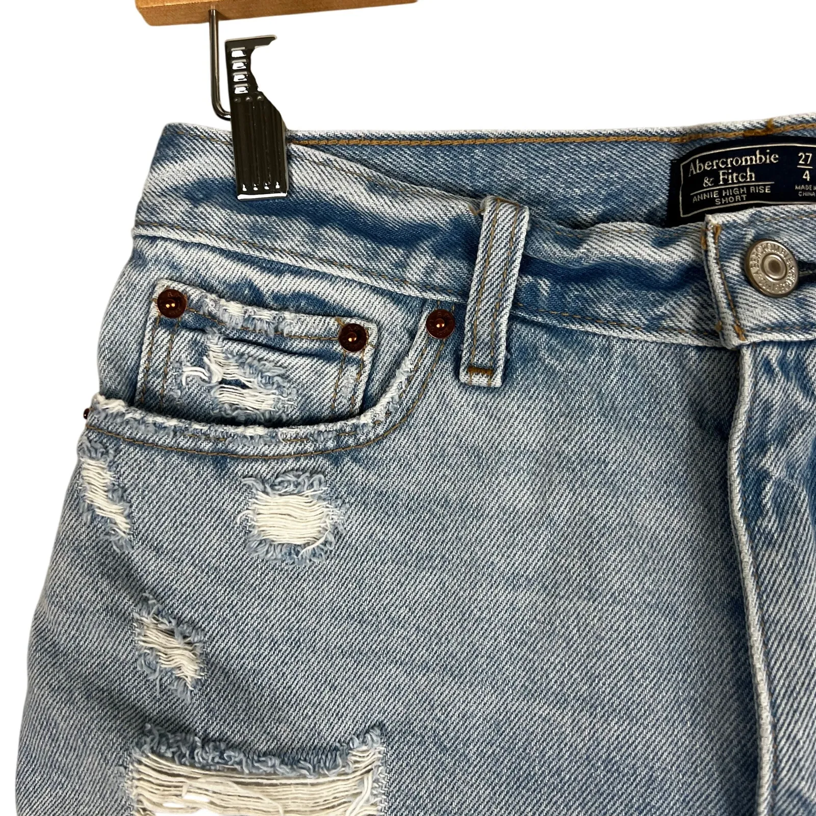 Abercrombie and Fitch Shorts Women 4 Light Wash Distressed High Rise 90s Western - Image 2