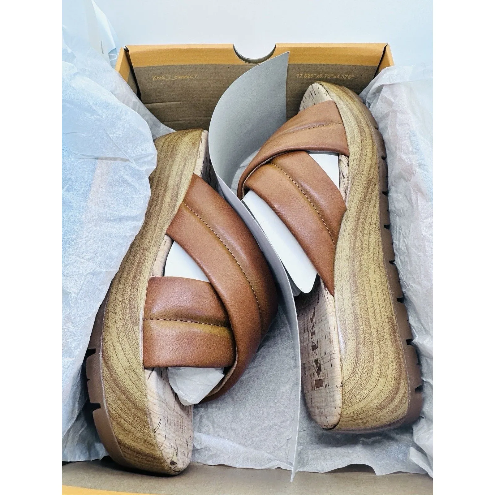 NIB Kork Ease Faithe Platform Sandals Women's Size 9 M Tan Leather Straps Wood - Image 11