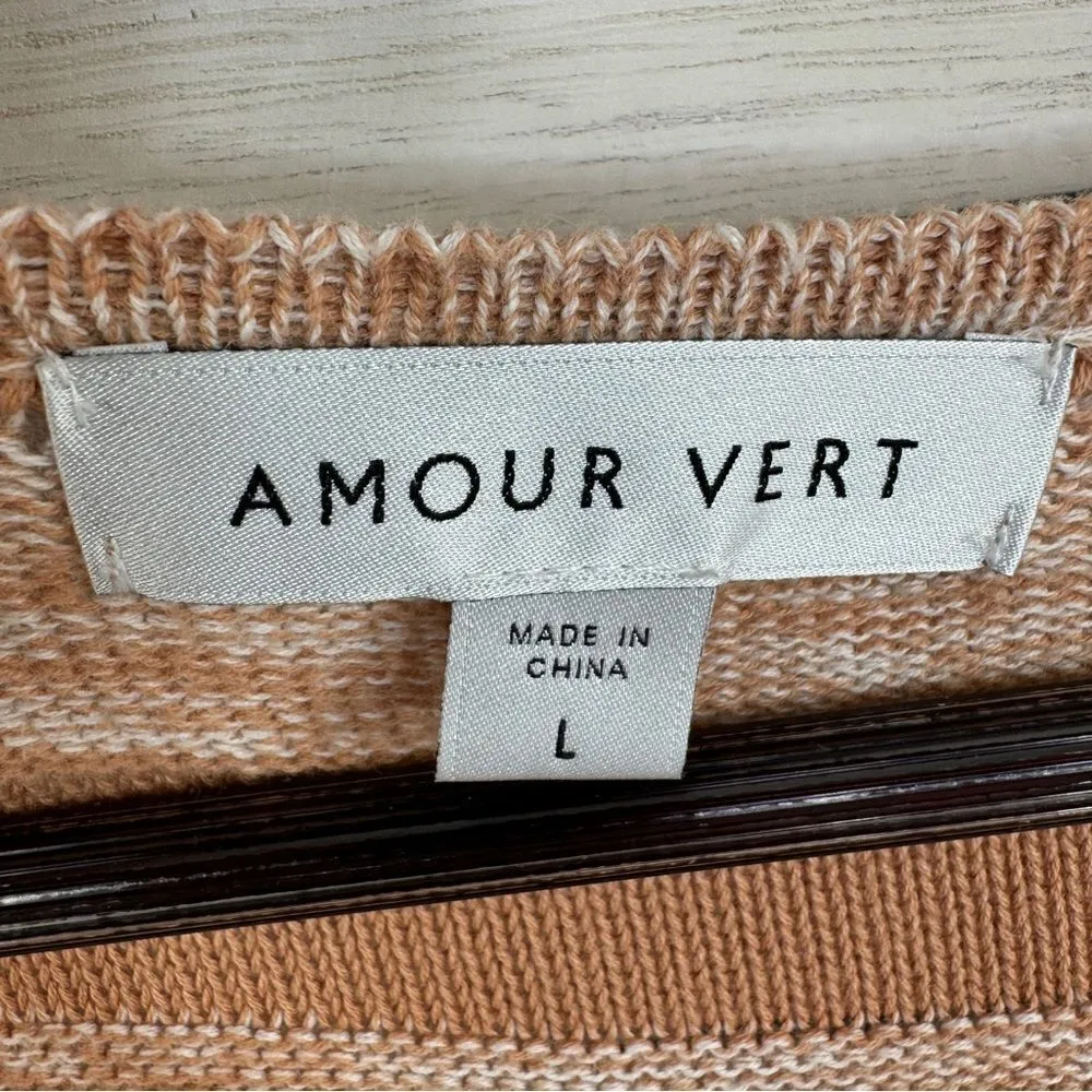Amour Vert Vivienne Striped Sweater Dress Tan White Large Puff Sleeve Cotton - Image 11