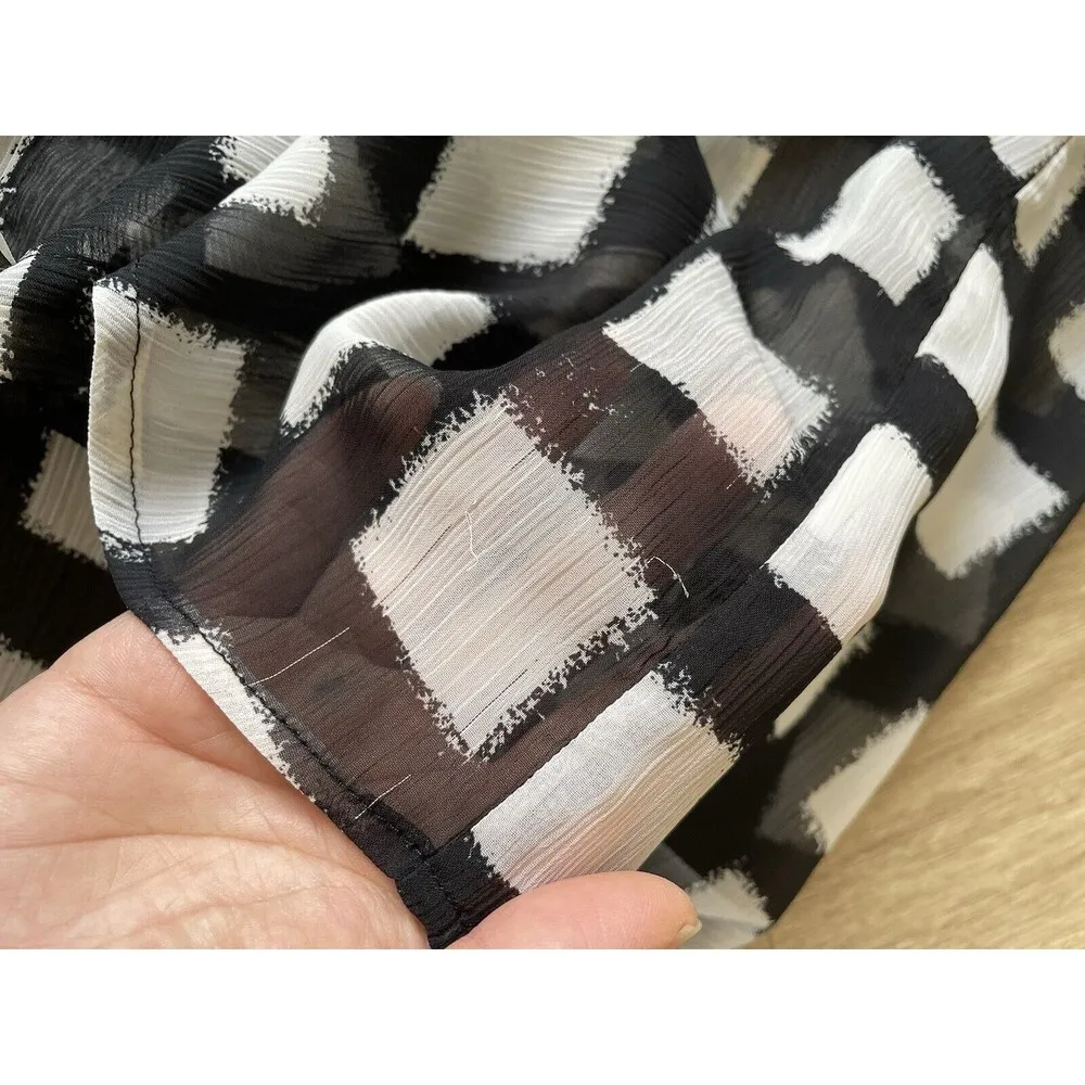 Michael Kors black & white plaid longsleeve shirt button down tops y2k size L - Image 7