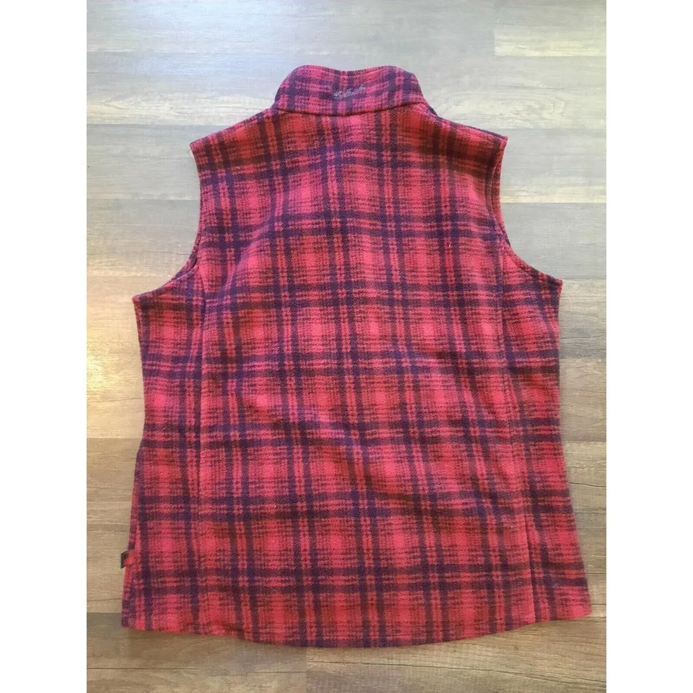 Woolrich Women's Large Red Black Hunt Plaid Fleece Full-Zip Vest Two Pockets - Image 5